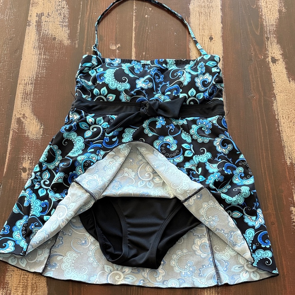 Woman’s Swim Dress with Blue Paisley Design